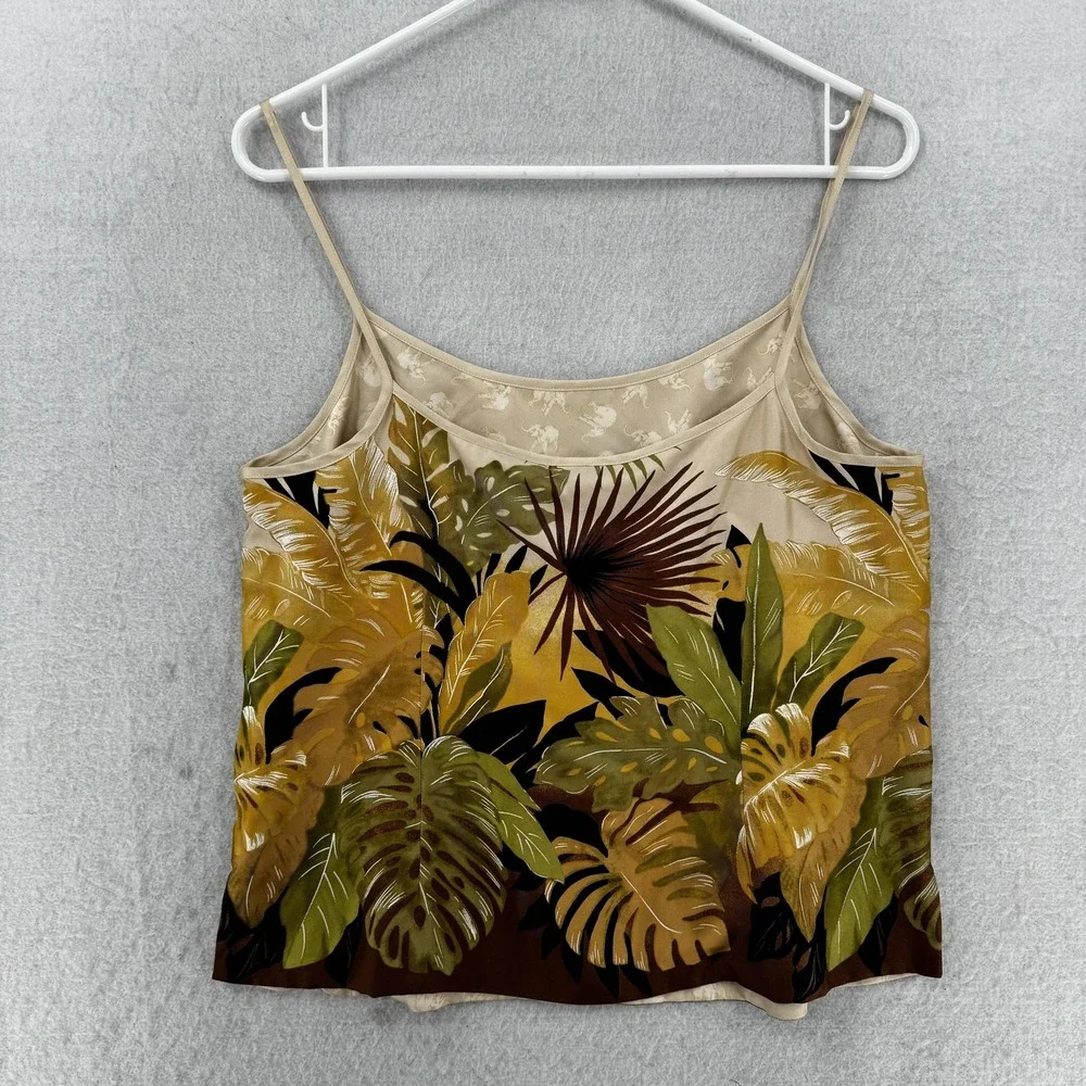 Tori Richard Tank Top Womens 8 Silk Hawaiian Leaf Print Foliage Brown Yellow NWT - Picture 2 of 6